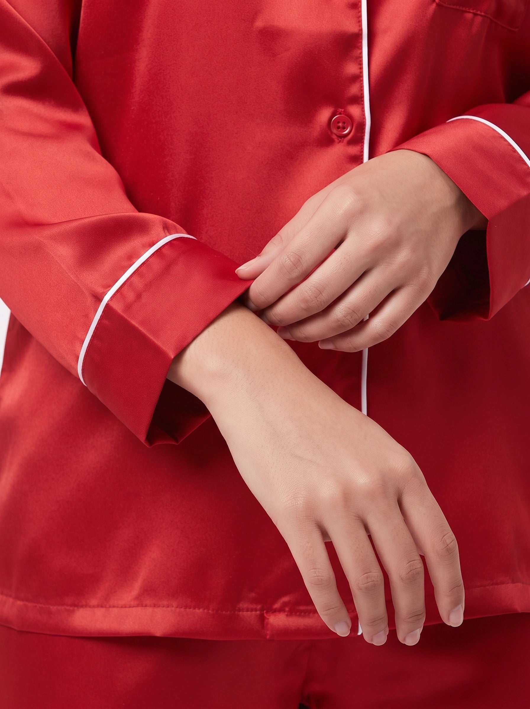 Satin Silk Pajama Suit - Noir - Red