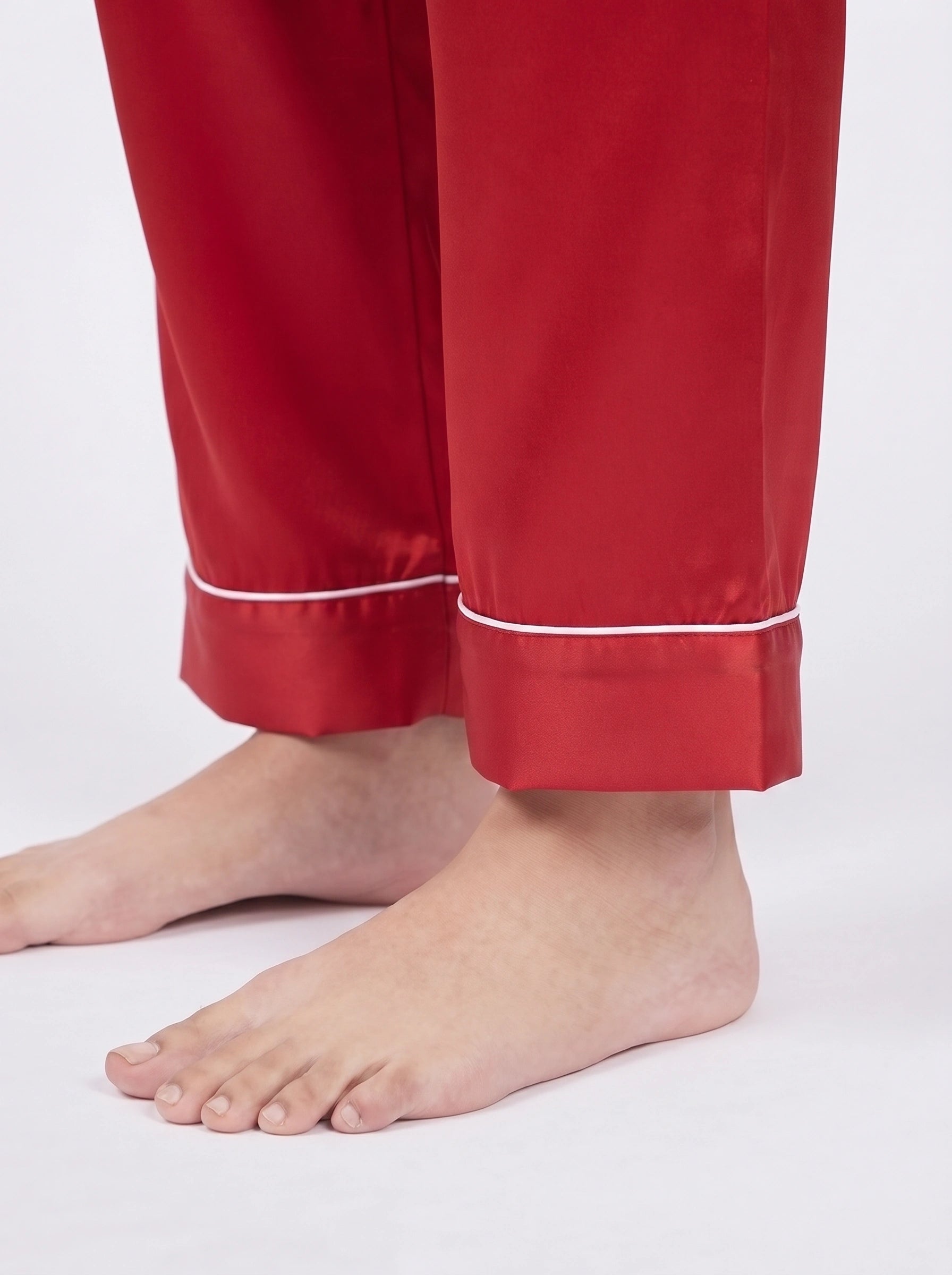 Satin Silk Pajama Suit - Noir - Red
