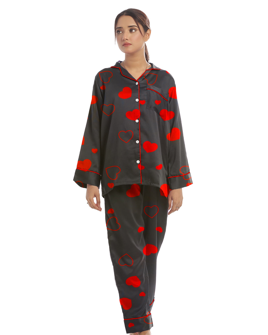 Sajiero Linen Pajama Suit with Scrunchie - Royal Dusk