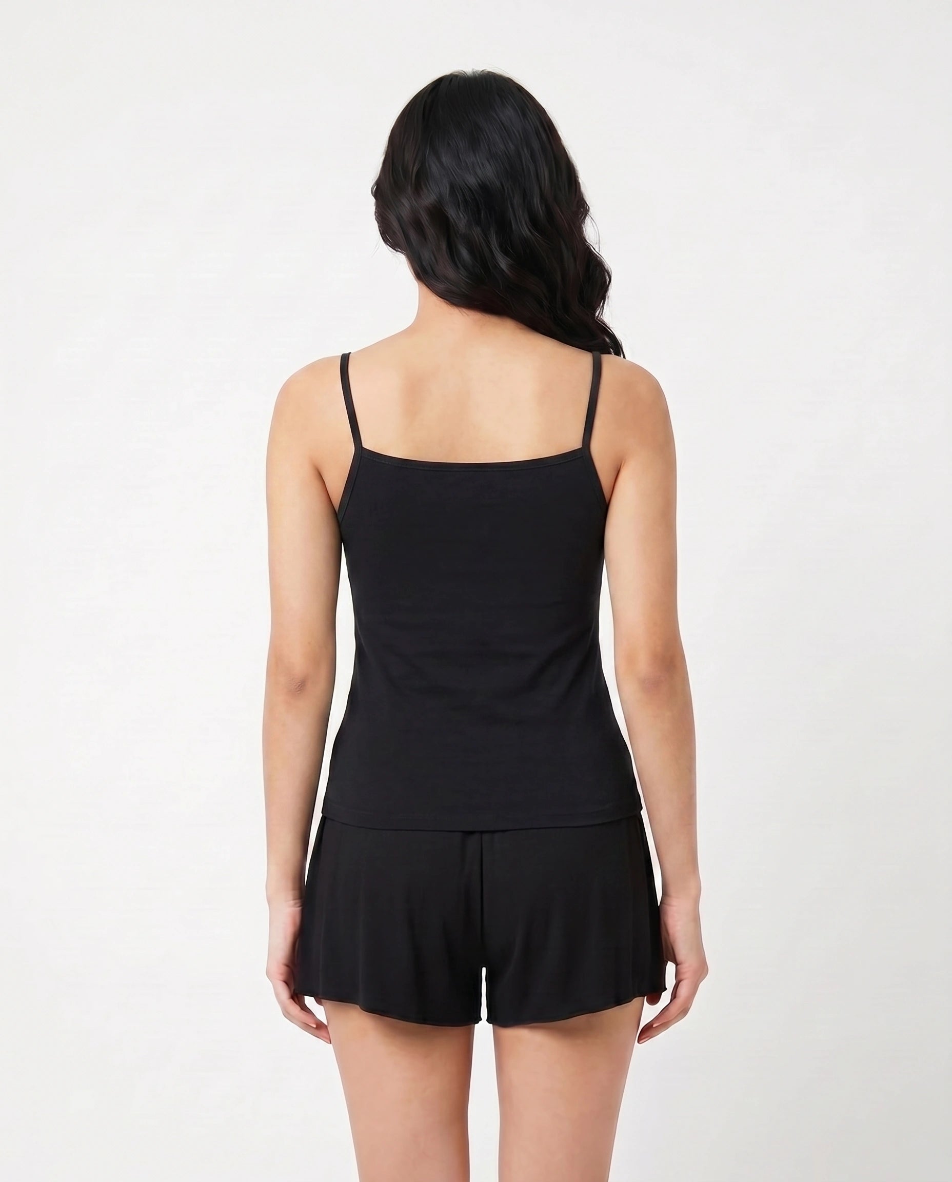 Soft Cotton Camisole - Thin Strap - Black