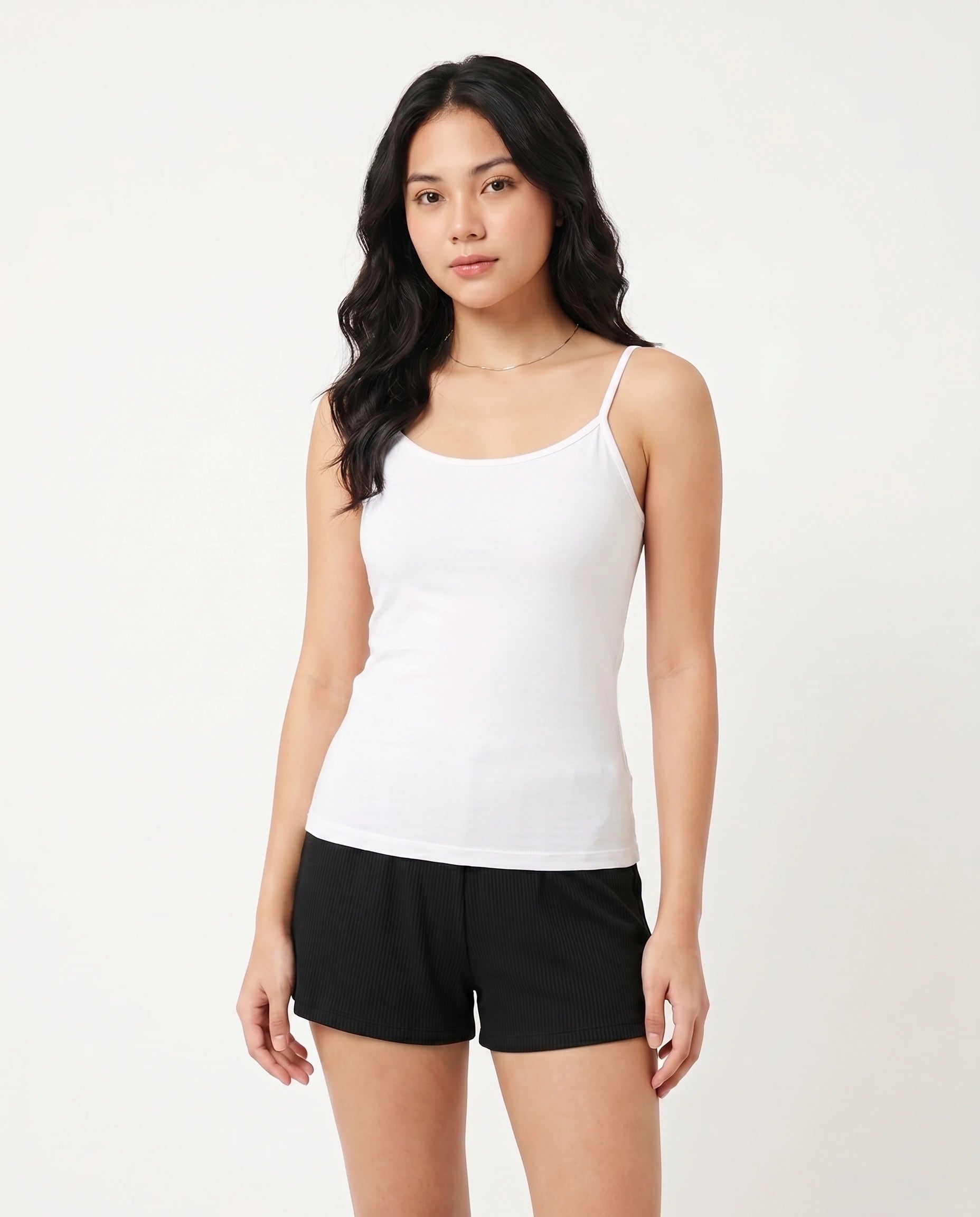 Soft Cotton Camisole - Thin Strap - White