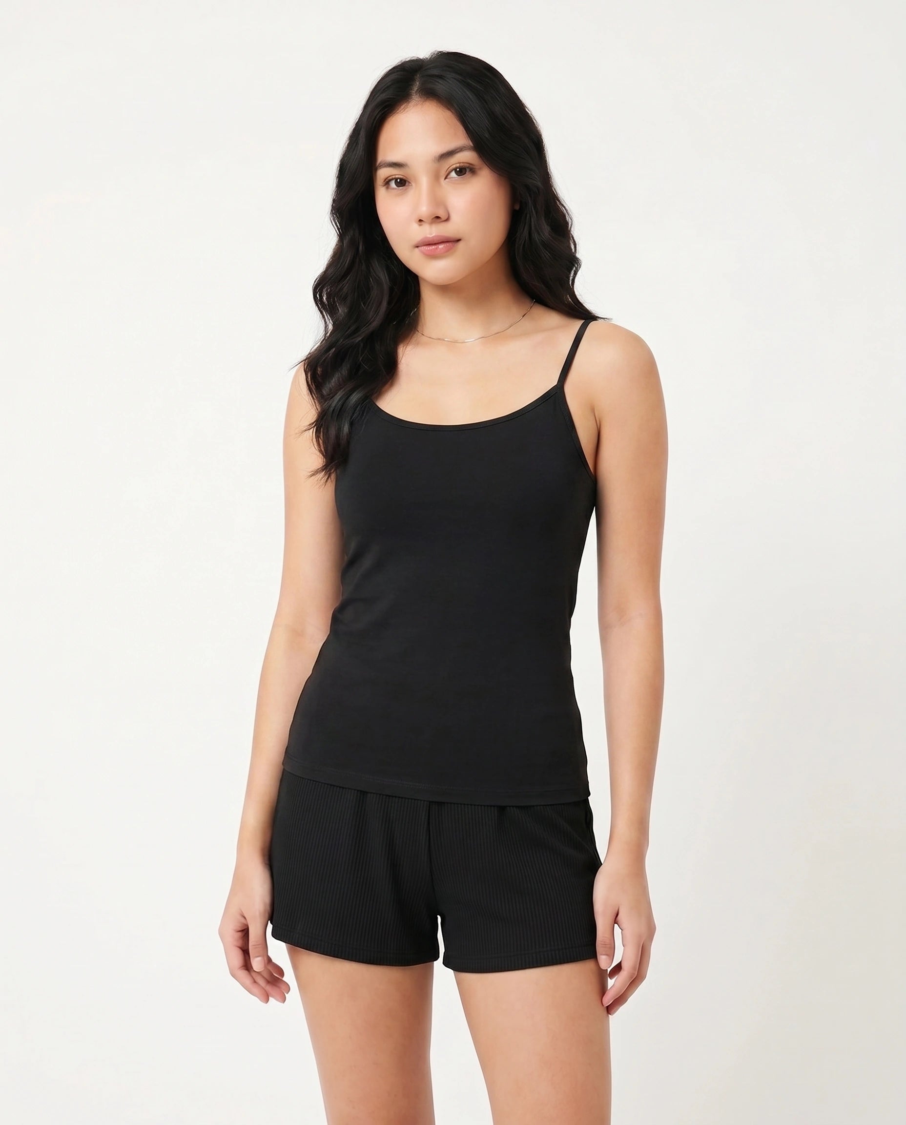 Soft Cotton Camisole - Thin Strap - Black