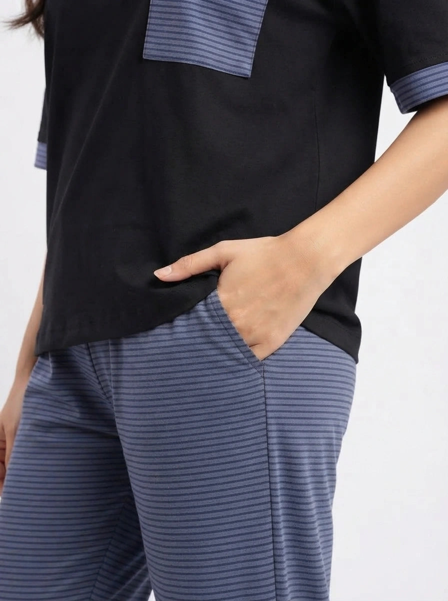 Drop Shoulder Cotton PJ Set - Softly - Light Blue
