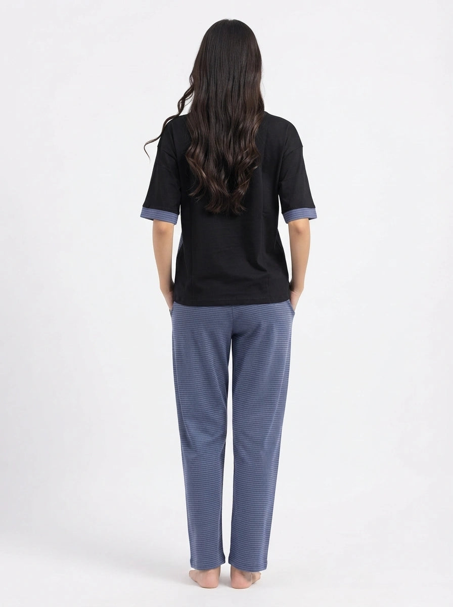 Drop Shoulder Cotton PJ Set - Softly - Light Blue
