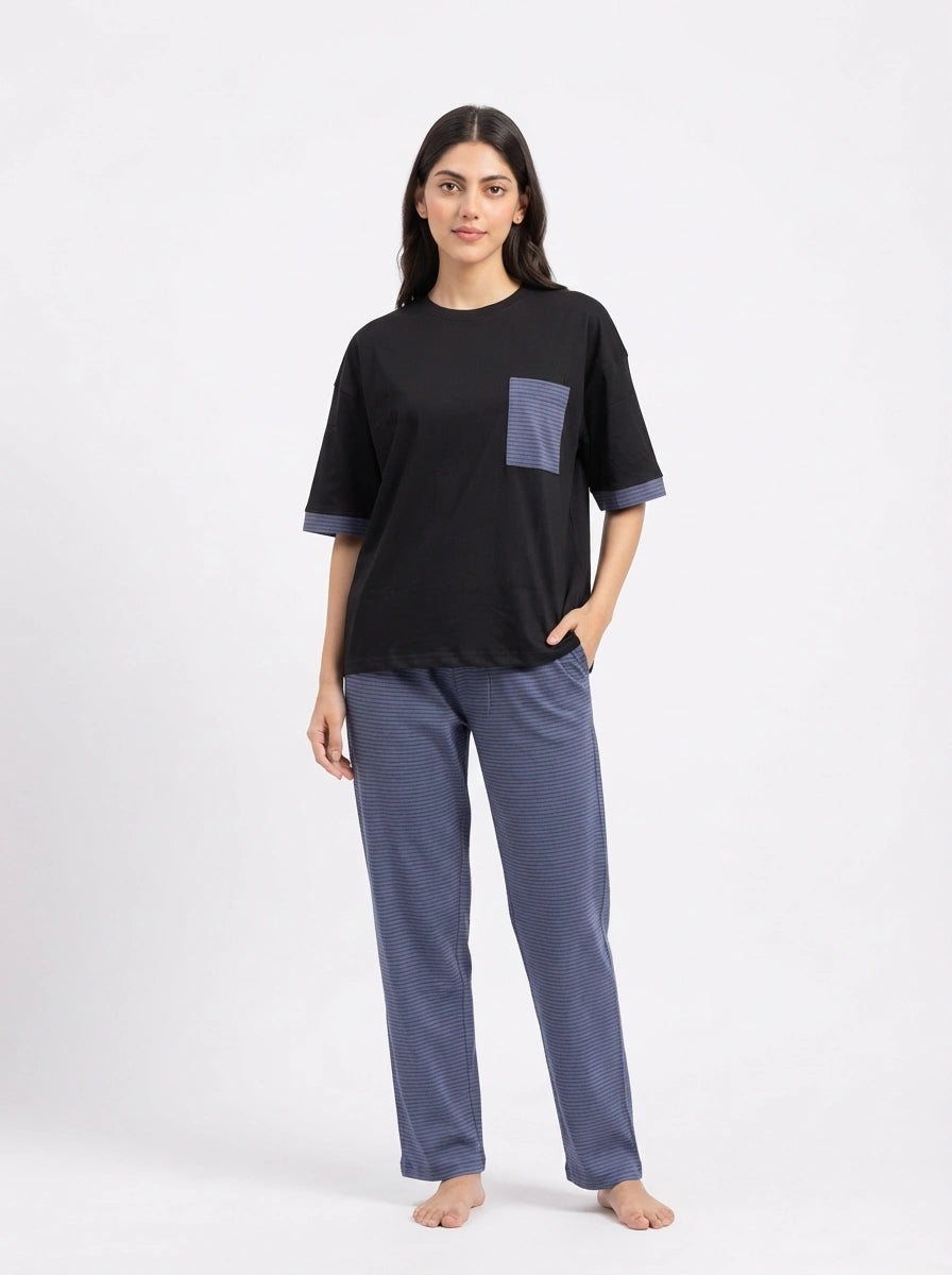 Drop Shoulder Cotton PJ Set - Softly - Light Blue