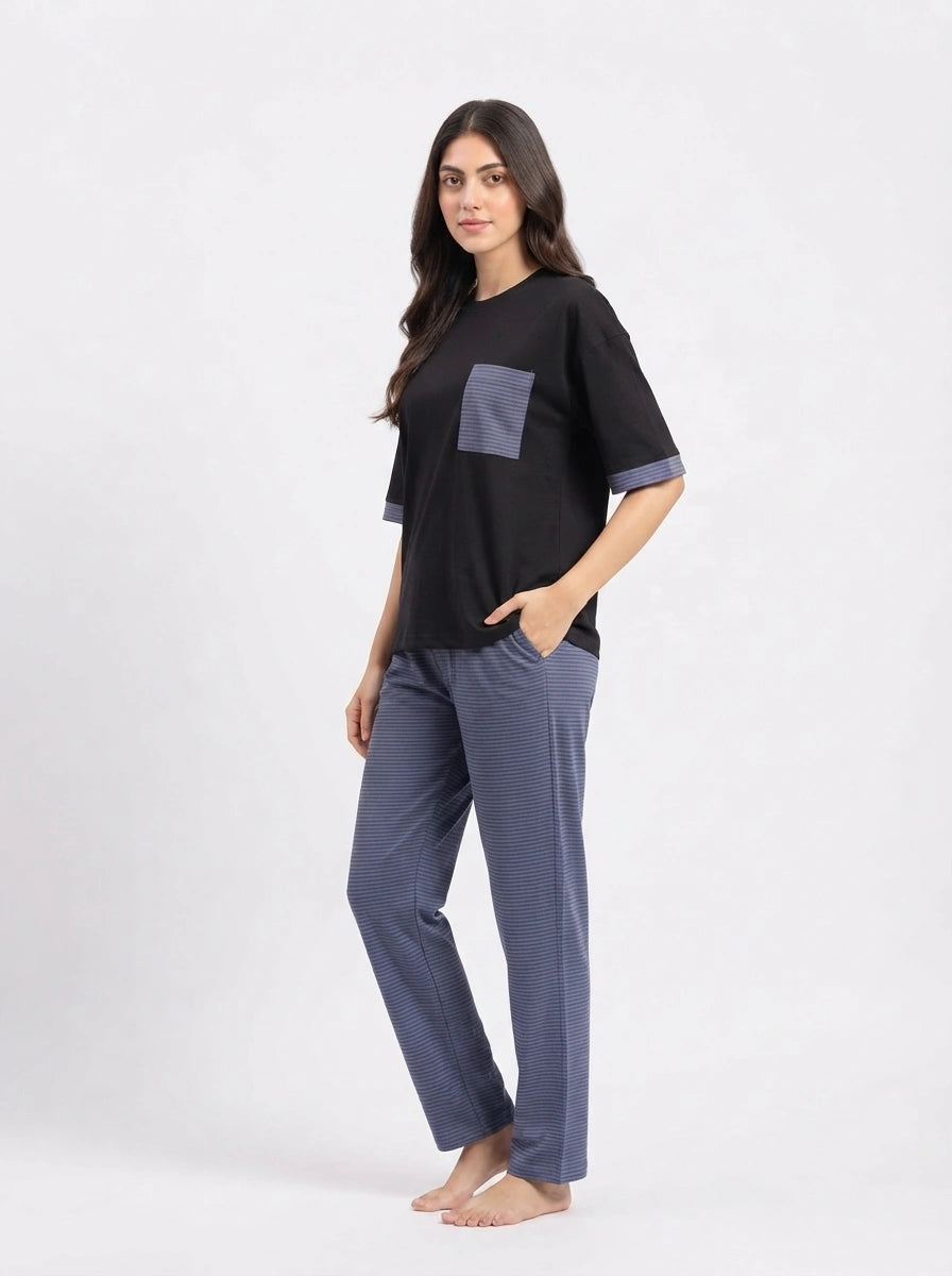 Drop Shoulder Cotton PJ Set - Softly - Light Blue