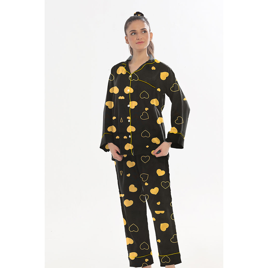 Linen Pajama Suit with Scrunchie - Royal Dusk