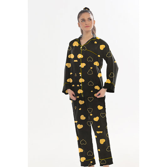 Sajiero Linen Pajama Suit with Scrunchie - Royal Dusk