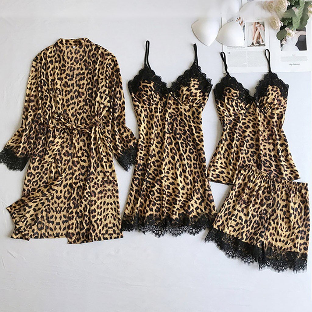 The Cheetah Punch - 4pc Silk Nightwear