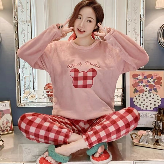 Fleece Long Sleeve Pajama Suit Rib Pink