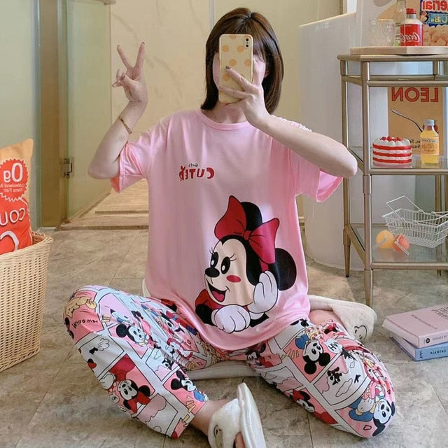 Cotton Printed Mickey Minnie Pajama suit Ice pink