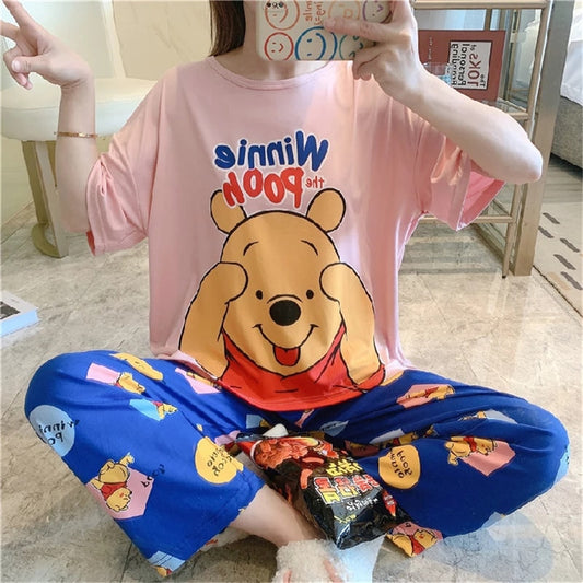 Cotton Printed Winnie Pooh Pajama suit Baby pink