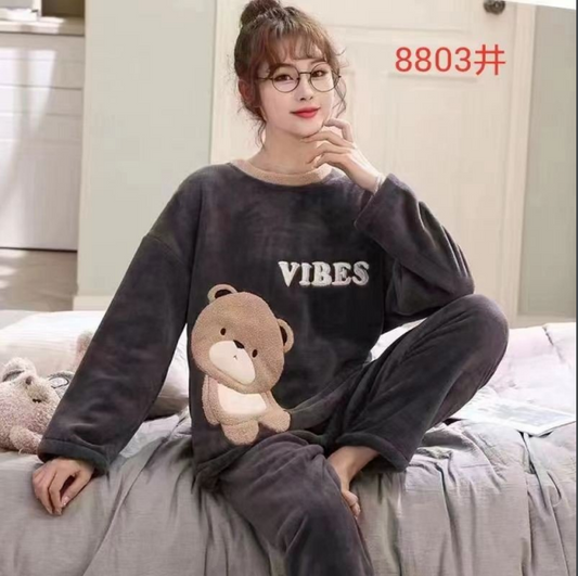 Fleece Long Sleeve Pajama Suit Dark Grey
